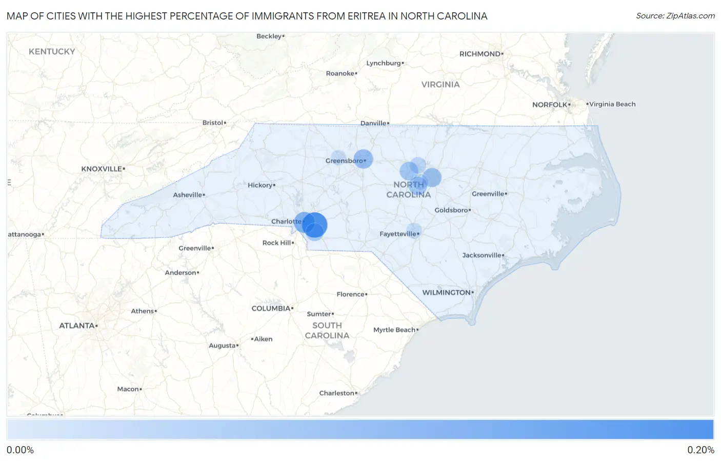 Cities with the Highest Percentage of Immigrants from Eritrea in North Carolina Map
