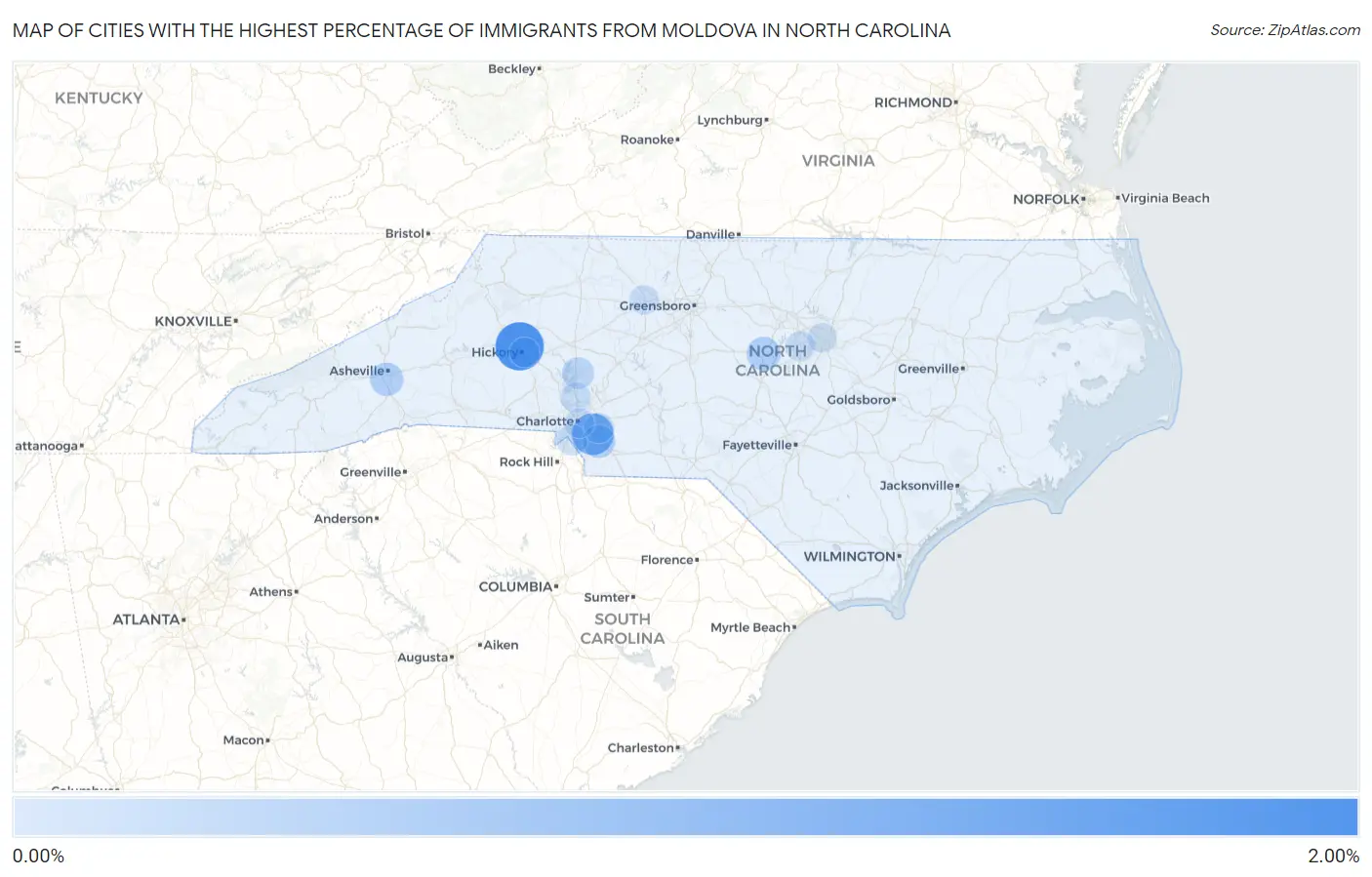 Cities with the Highest Percentage of Immigrants from Moldova in North Carolina Map