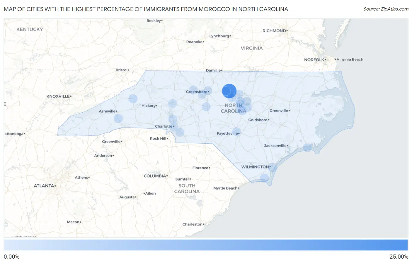 Cities with the Highest Percentage of Immigrants from Morocco in North Carolina Map