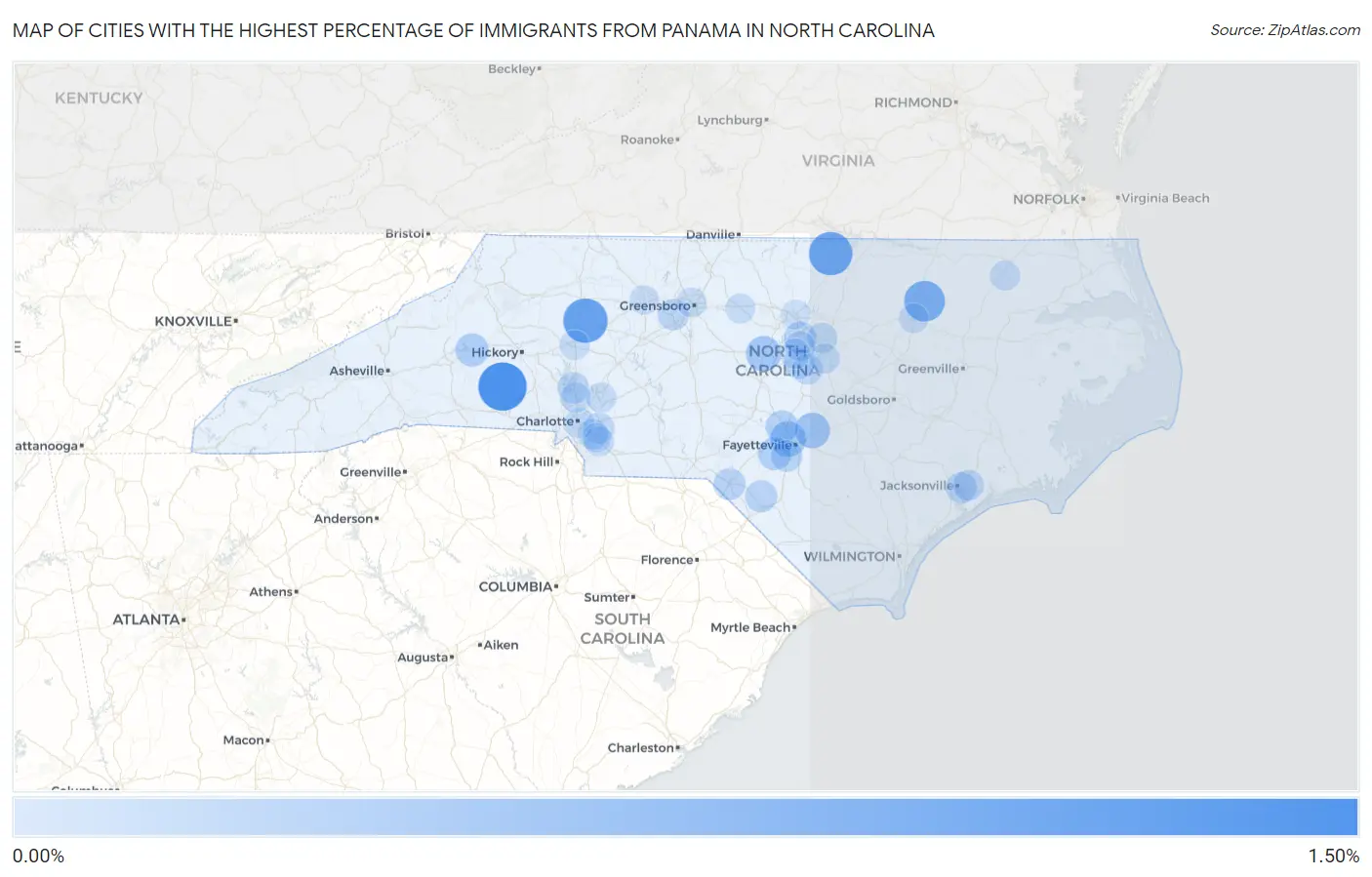 Cities with the Highest Percentage of Immigrants from Panama in North Carolina Map