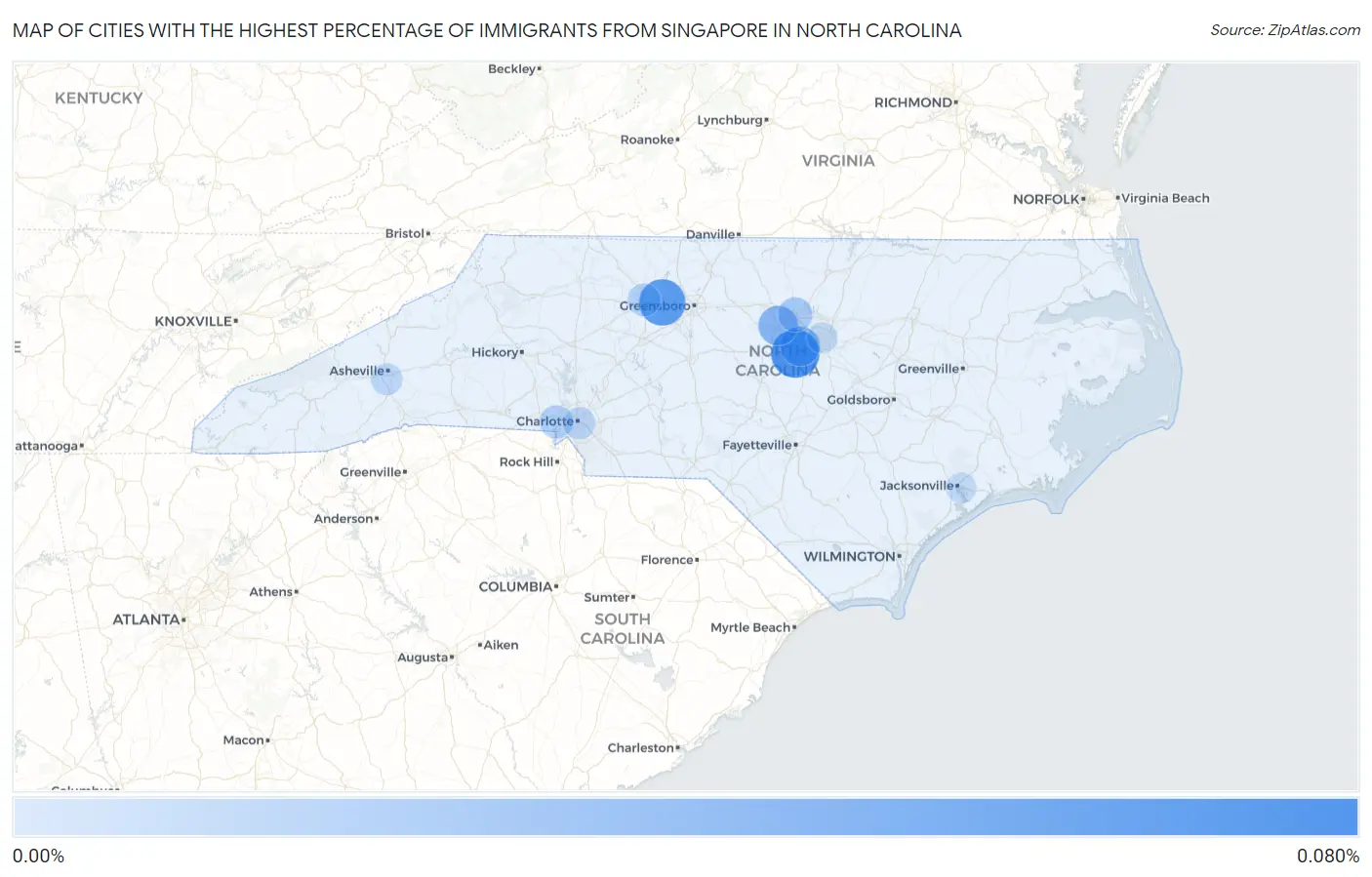 Cities with the Highest Percentage of Immigrants from Singapore in North Carolina Map