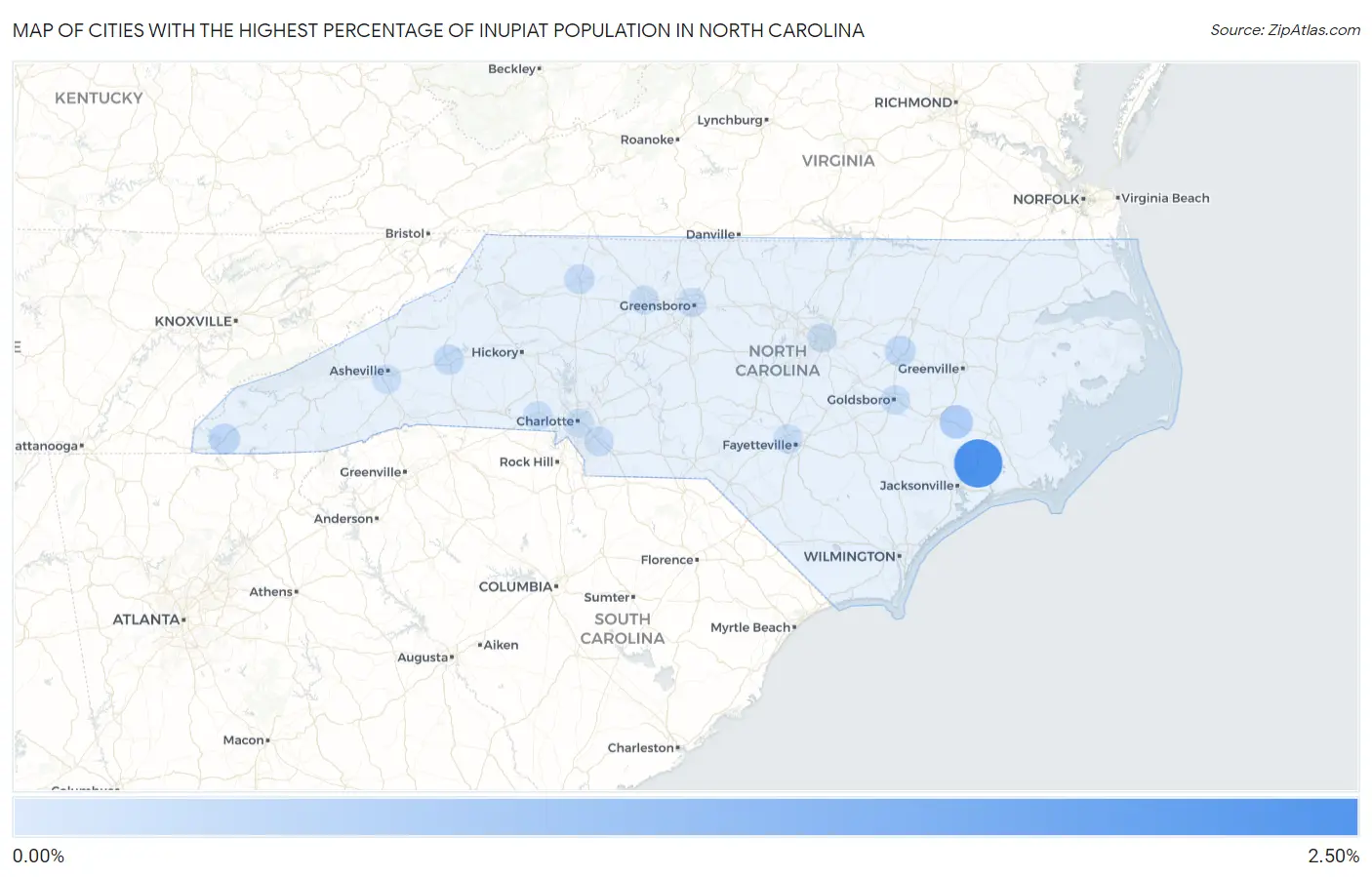 Cities with the Highest Percentage of Inupiat Population in North Carolina Map