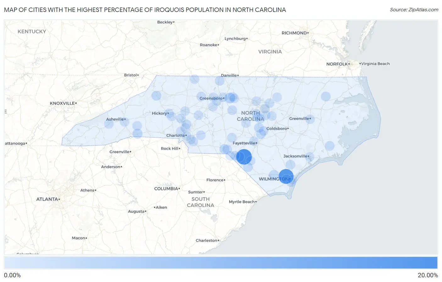 Cities with the Highest Percentage of Iroquois Population in North Carolina Map