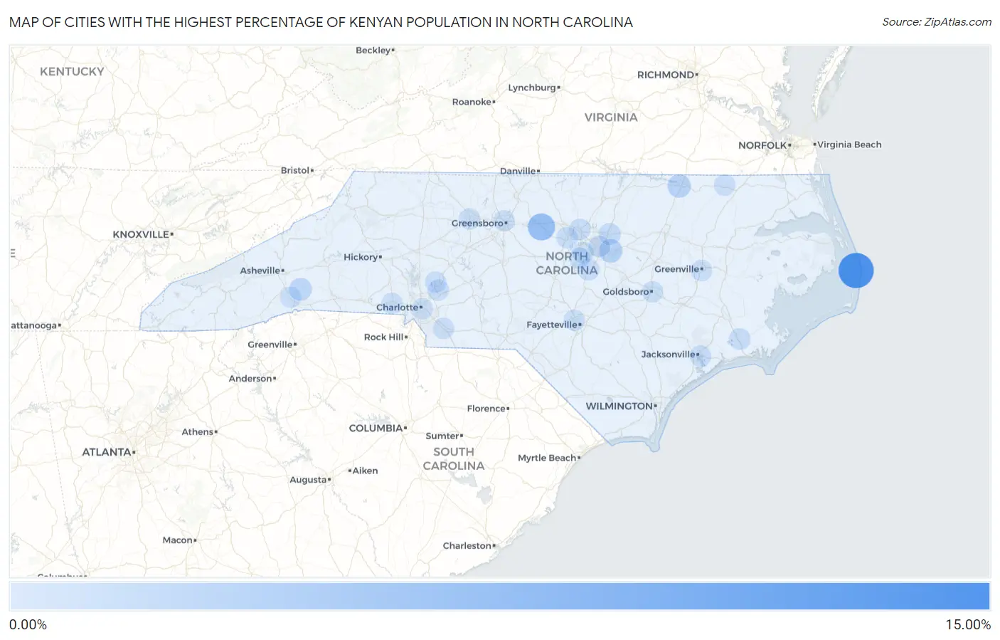 Cities with the Highest Percentage of Kenyan Population in North Carolina Map