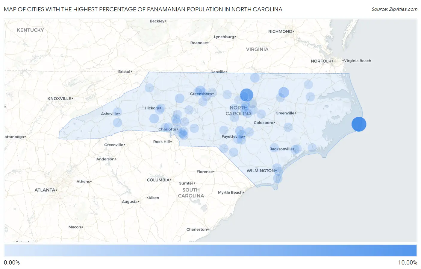 Cities with the Highest Percentage of Panamanian Population in North Carolina Map