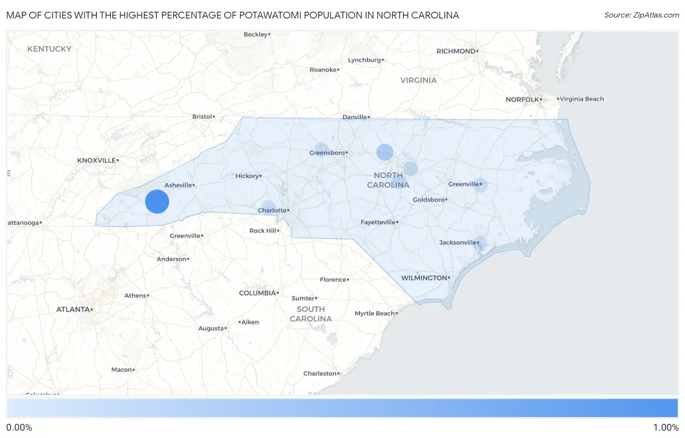 Cities with the Highest Percentage of Potawatomi Population in North Carolina Map