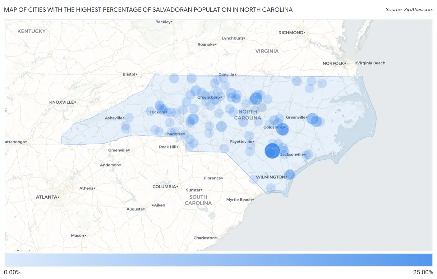 Cities with the Highest Percentage of Salvadoran Population in North Carolina Map