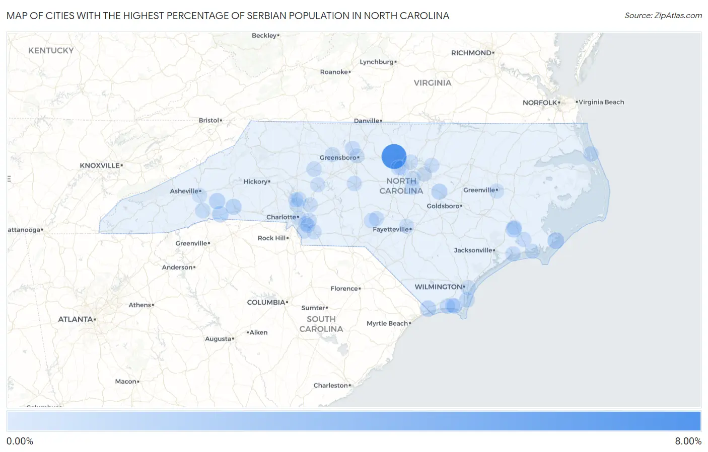 Cities with the Highest Percentage of Serbian Population in North Carolina Map