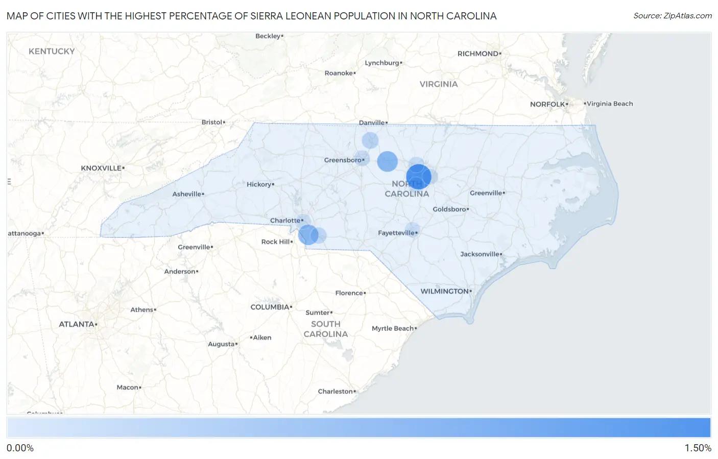 Cities with the Highest Percentage of Sierra Leonean Population in North Carolina Map