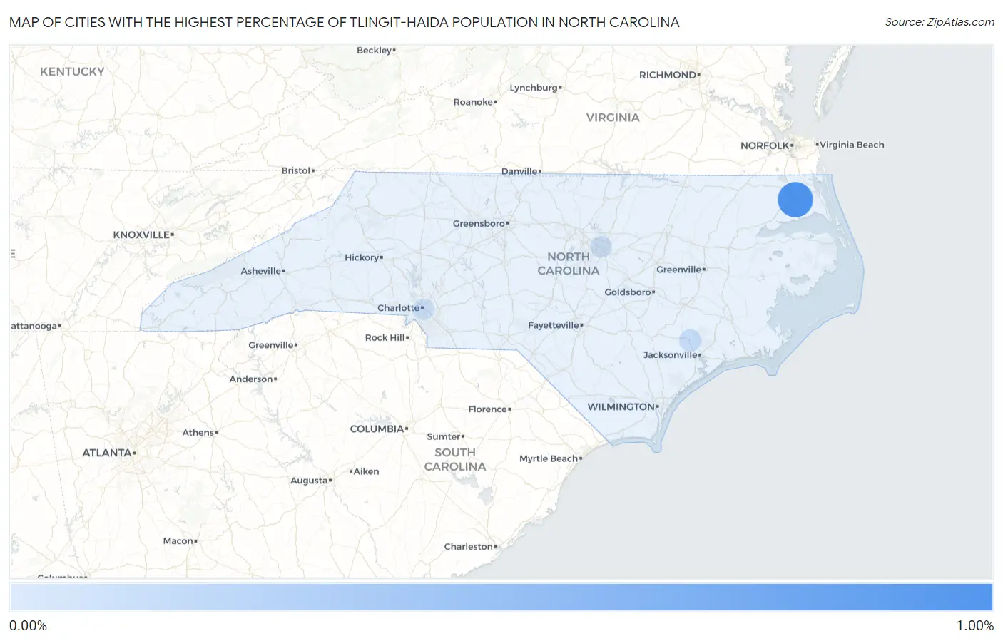 Cities with the Highest Percentage of Tlingit-Haida Population in North Carolina Map