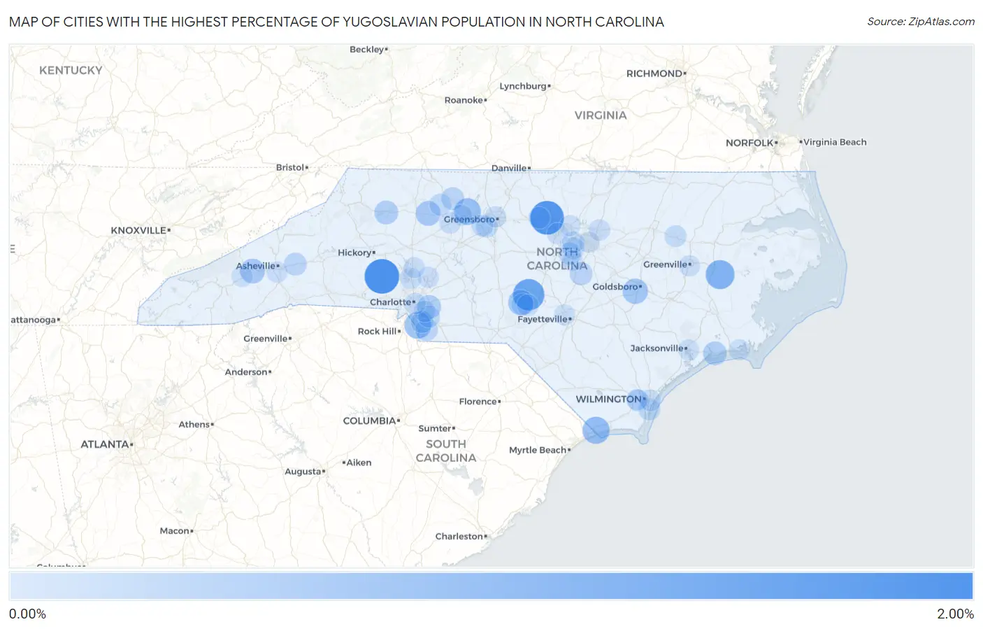 Cities with the Highest Percentage of Yugoslavian Population in North Carolina Map