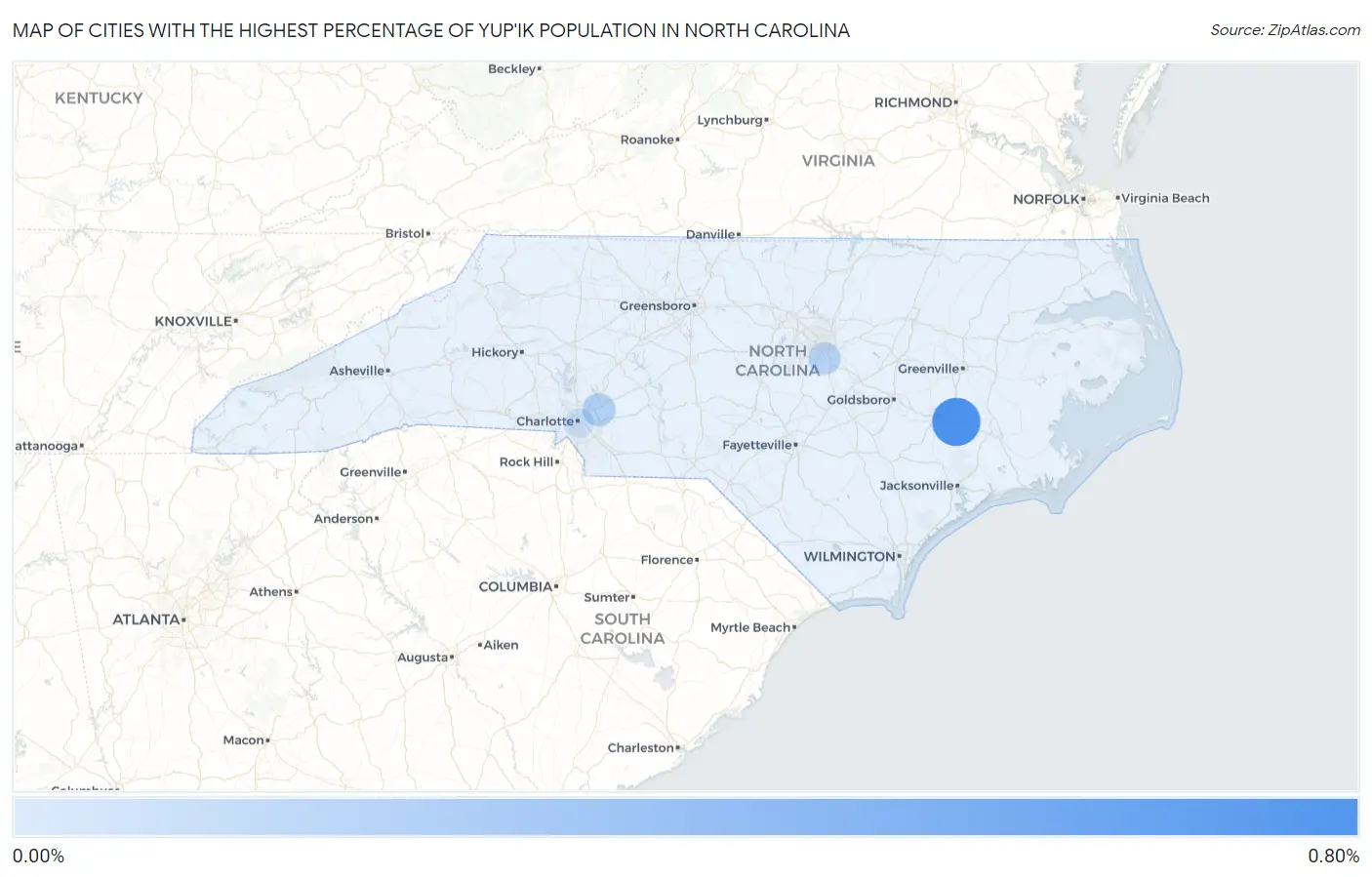 Cities with the Highest Percentage of Yup'ik Population in North Carolina Map