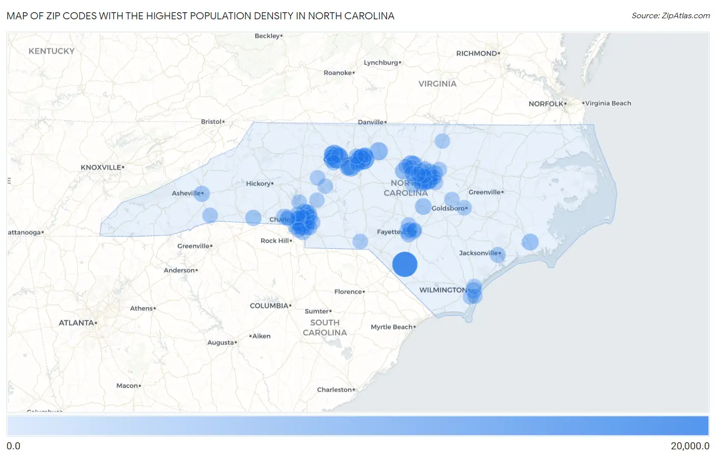Zip Codes with the Highest Population Density in North Carolina Map