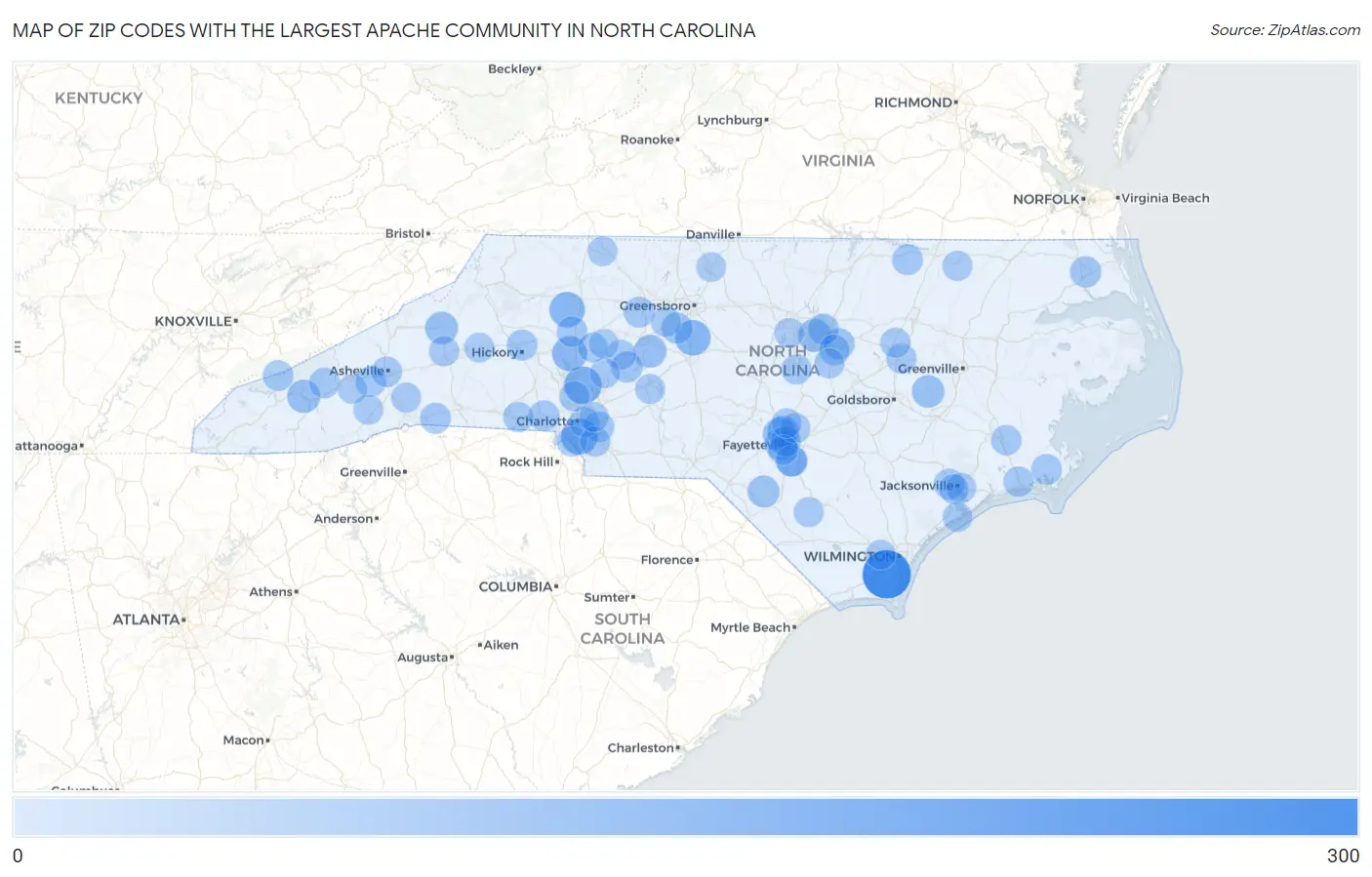 Zip Codes with the Largest Apache Community in North Carolina Map