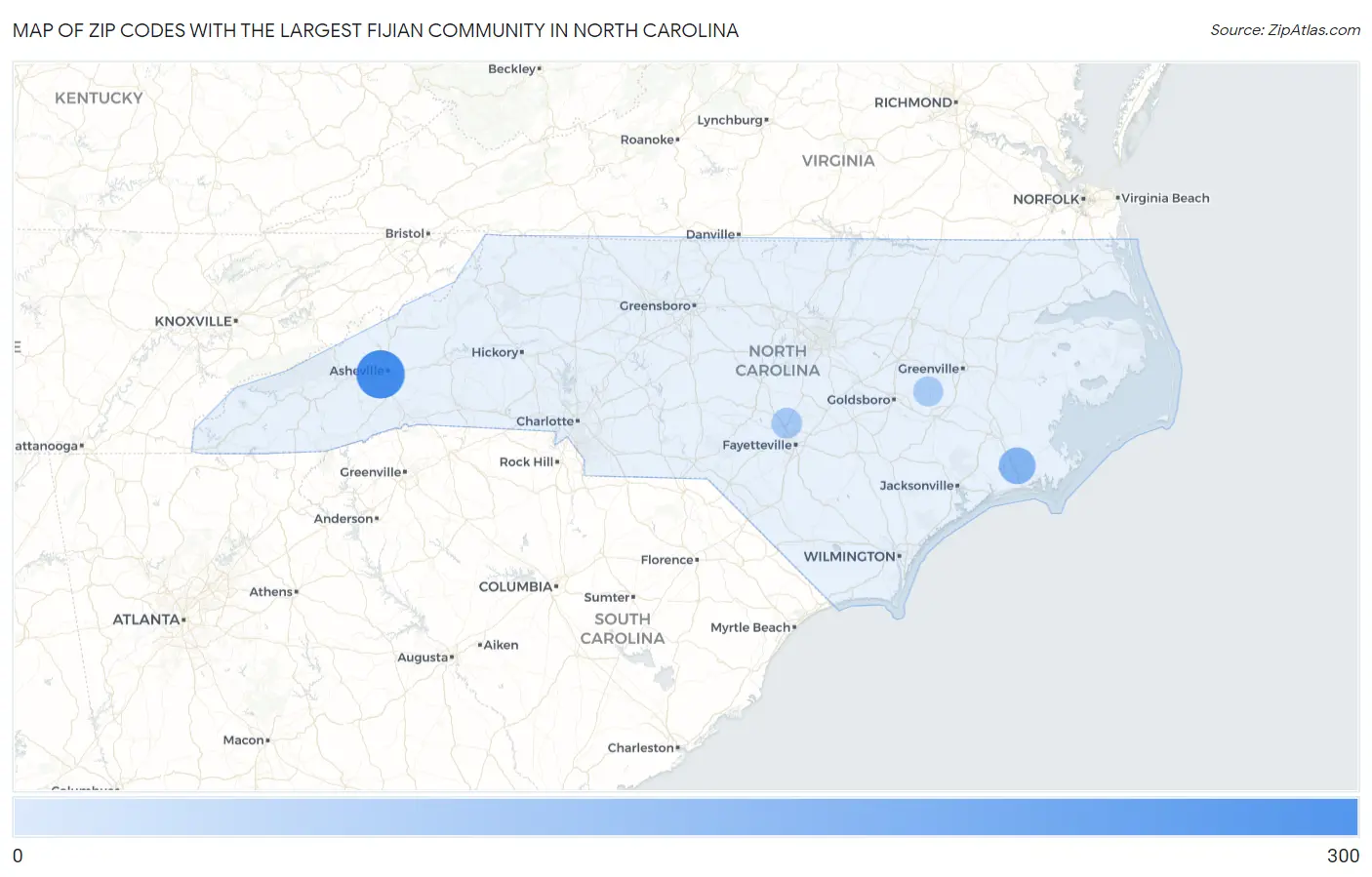 Zip Codes with the Largest Fijian Community in North Carolina Map