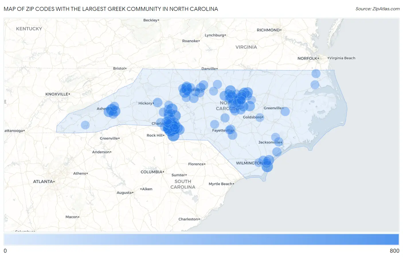 Zip Codes with the Largest Greek Community in North Carolina Map