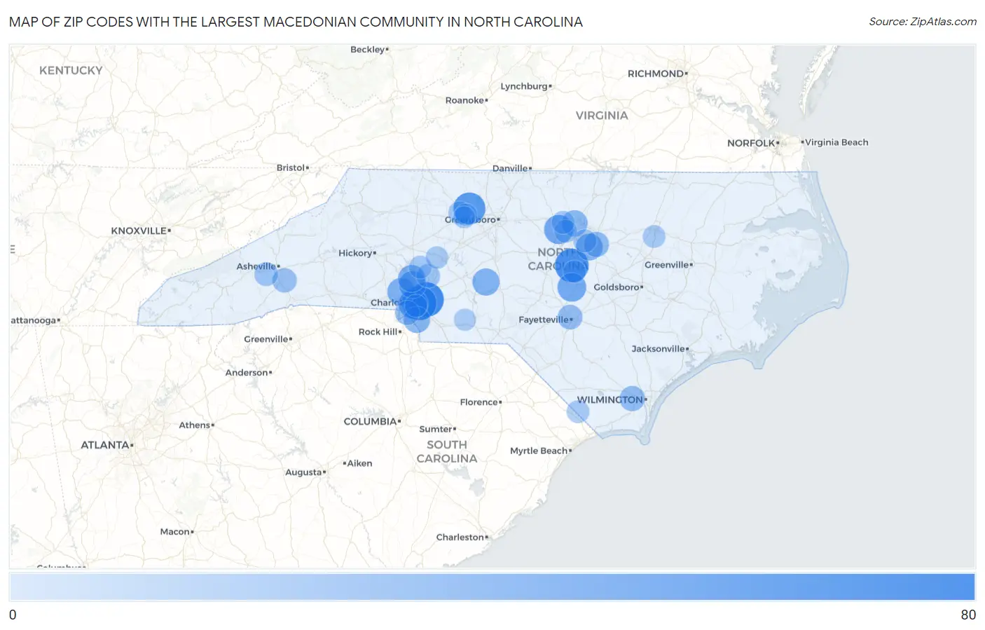 Zip Codes with the Largest Macedonian Community in North Carolina Map