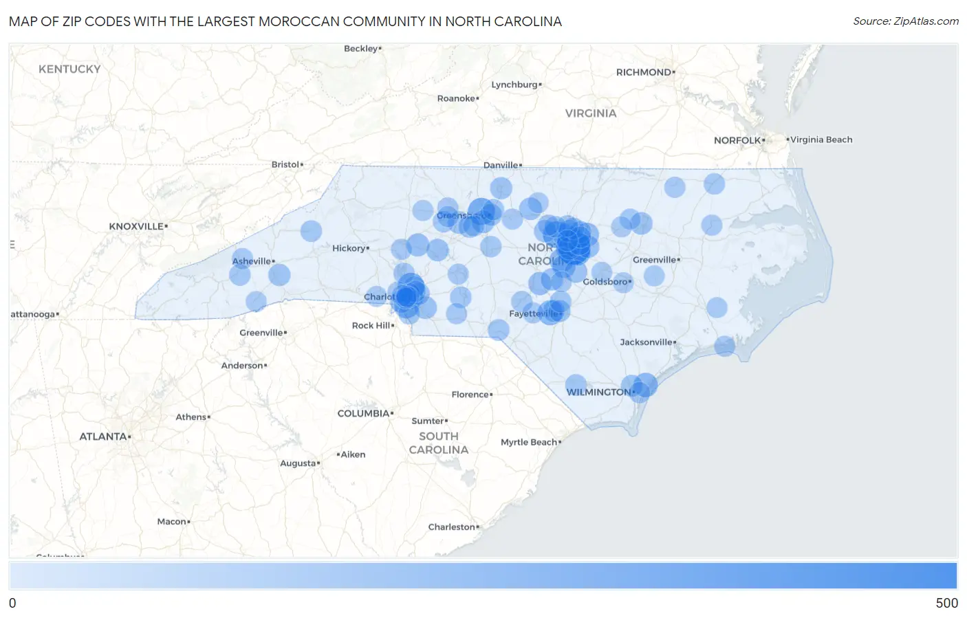 Zip Codes with the Largest Moroccan Community in North Carolina Map
