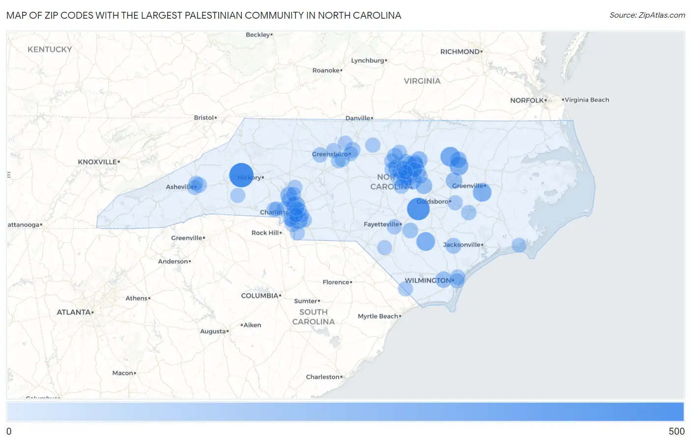 Zip Codes with the Largest Palestinian Community in North Carolina Map