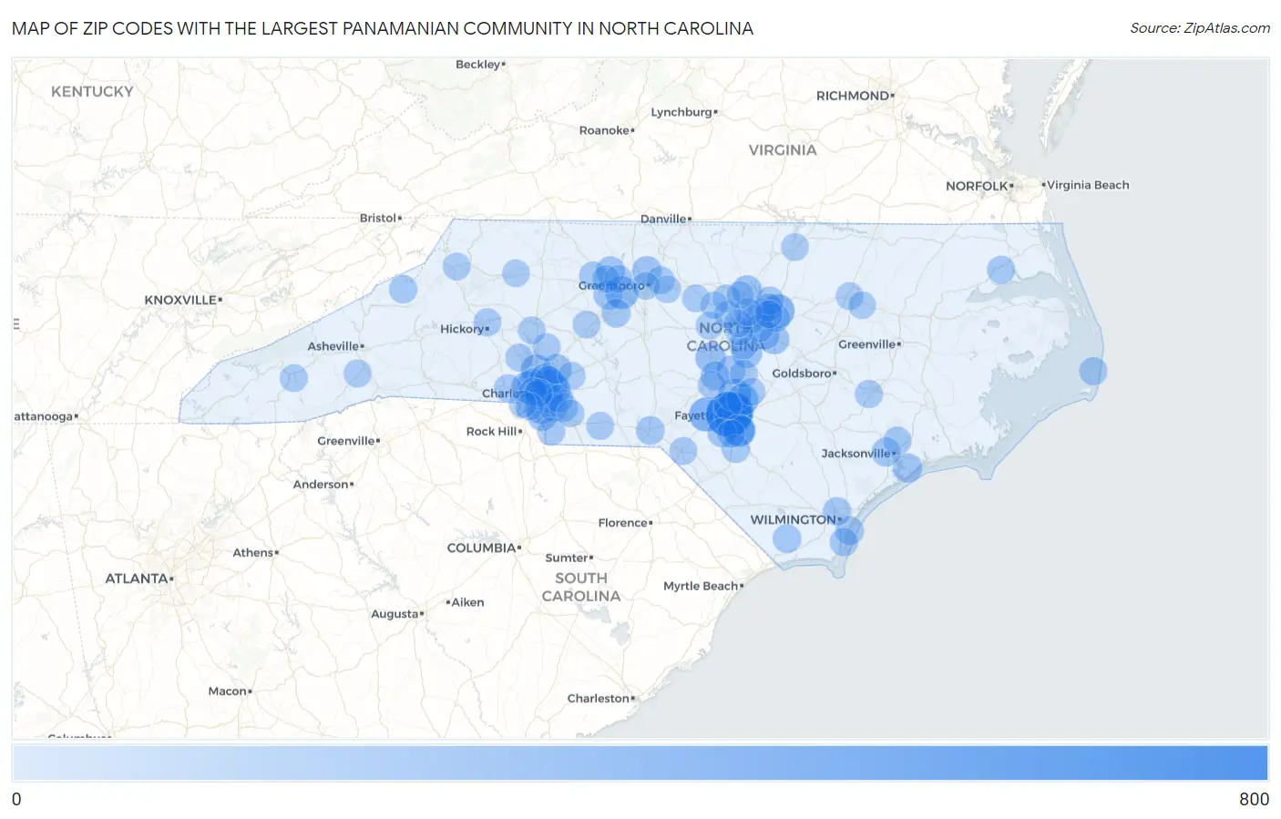 Zip Codes with the Largest Panamanian Community in North Carolina Map