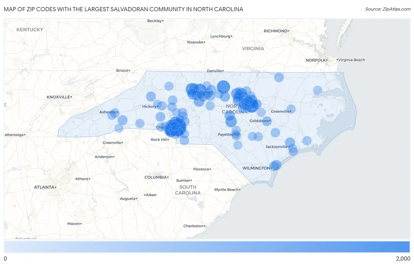 Zip Codes with the Largest Salvadoran Community in North Carolina Map