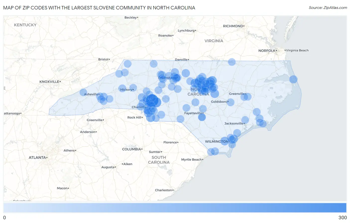 Zip Codes with the Largest Slovene Community in North Carolina Map