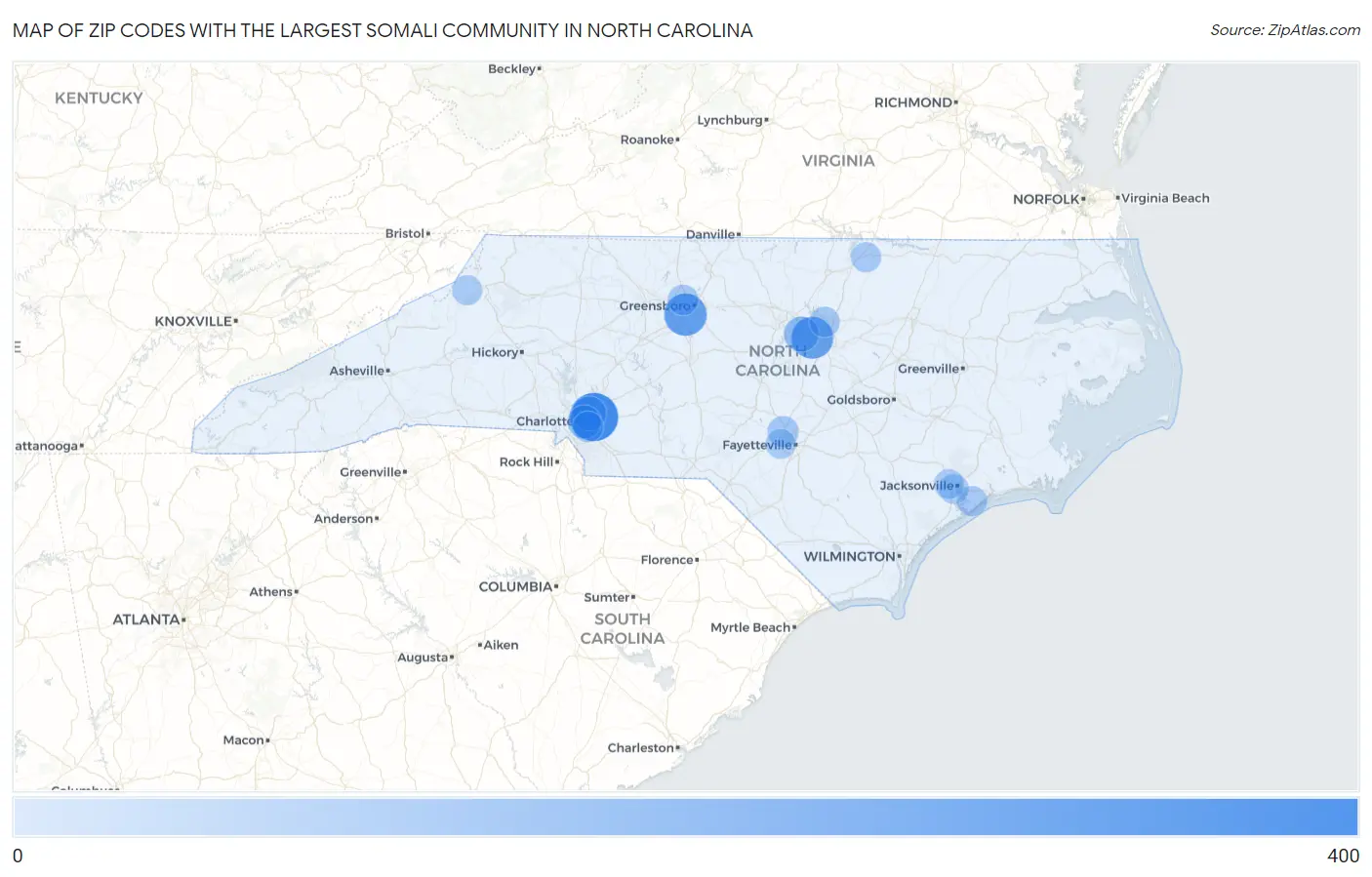 Zip Codes with the Largest Somali Community in North Carolina Map
