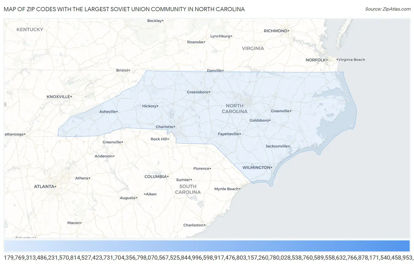 Zip Codes with the Largest Soviet Union Community in North Carolina Map