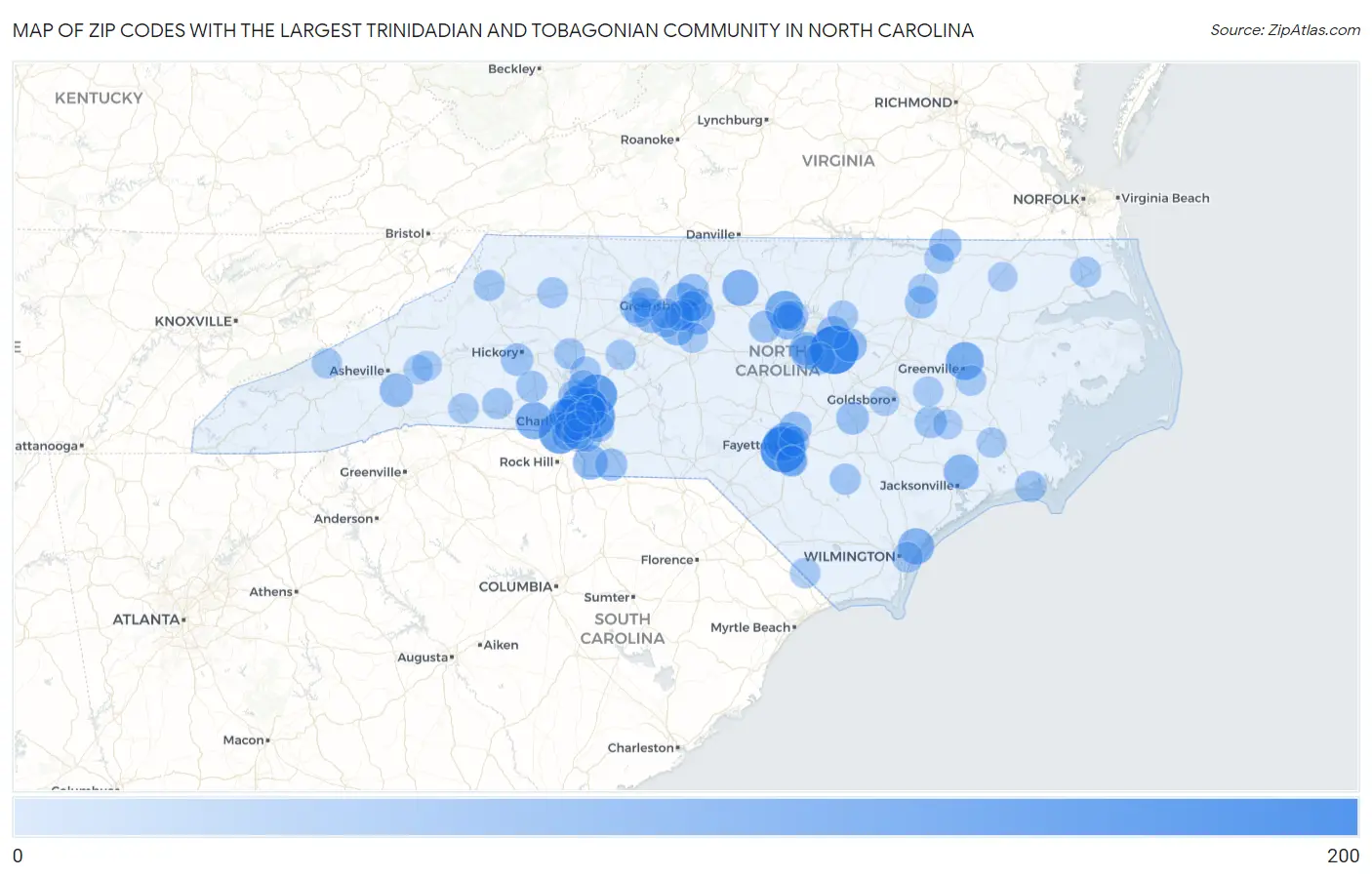 Zip Codes with the Largest Trinidadian and Tobagonian Community in North Carolina Map