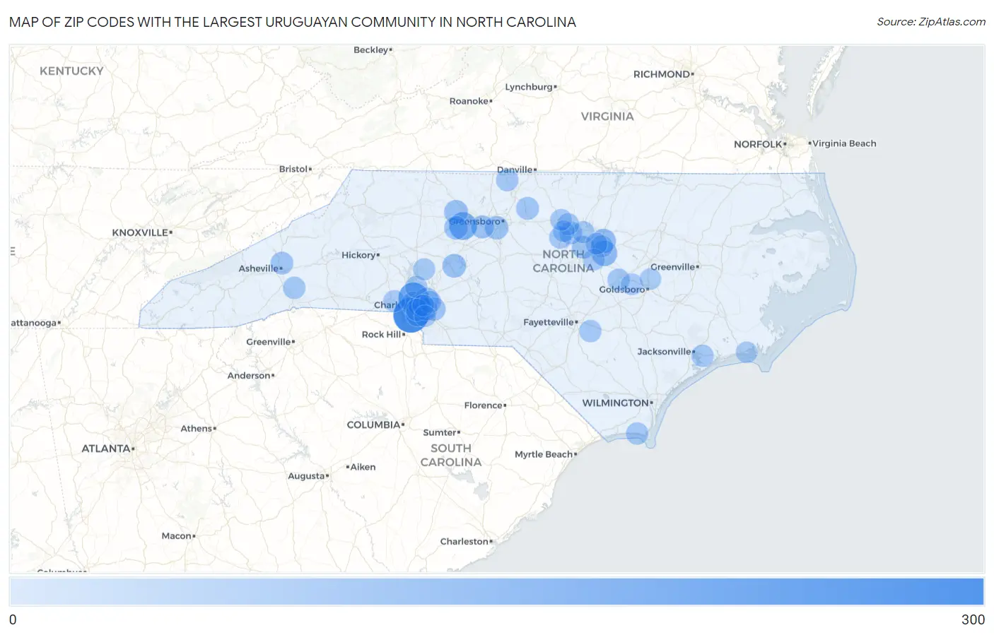 Zip Codes with the Largest Uruguayan Community in North Carolina Map