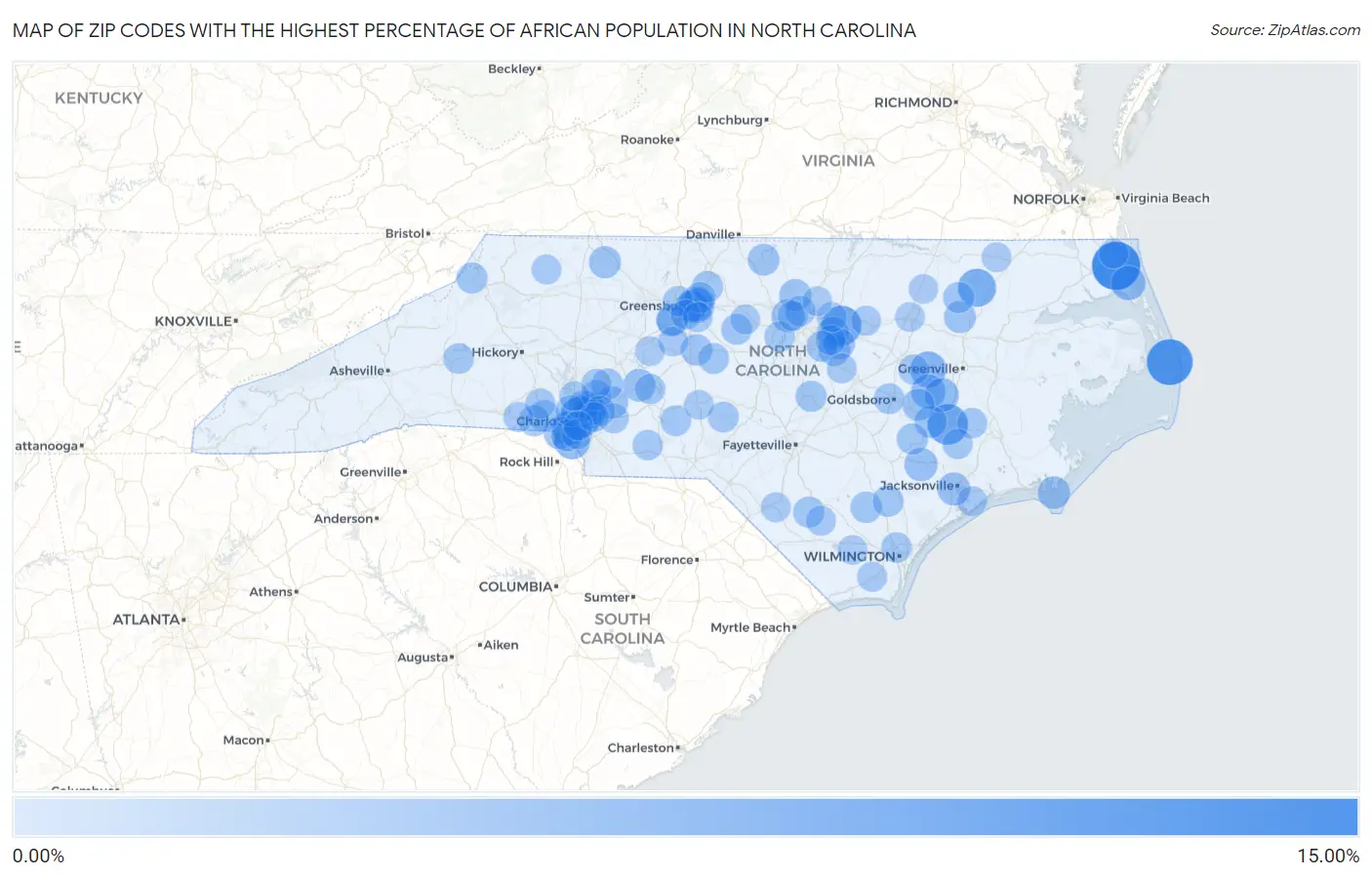 Zip Codes with the Highest Percentage of African Population in North Carolina Map