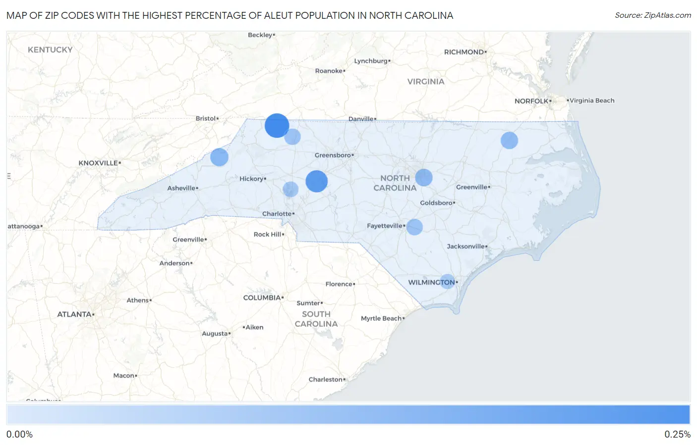 Zip Codes with the Highest Percentage of Aleut Population in North Carolina Map