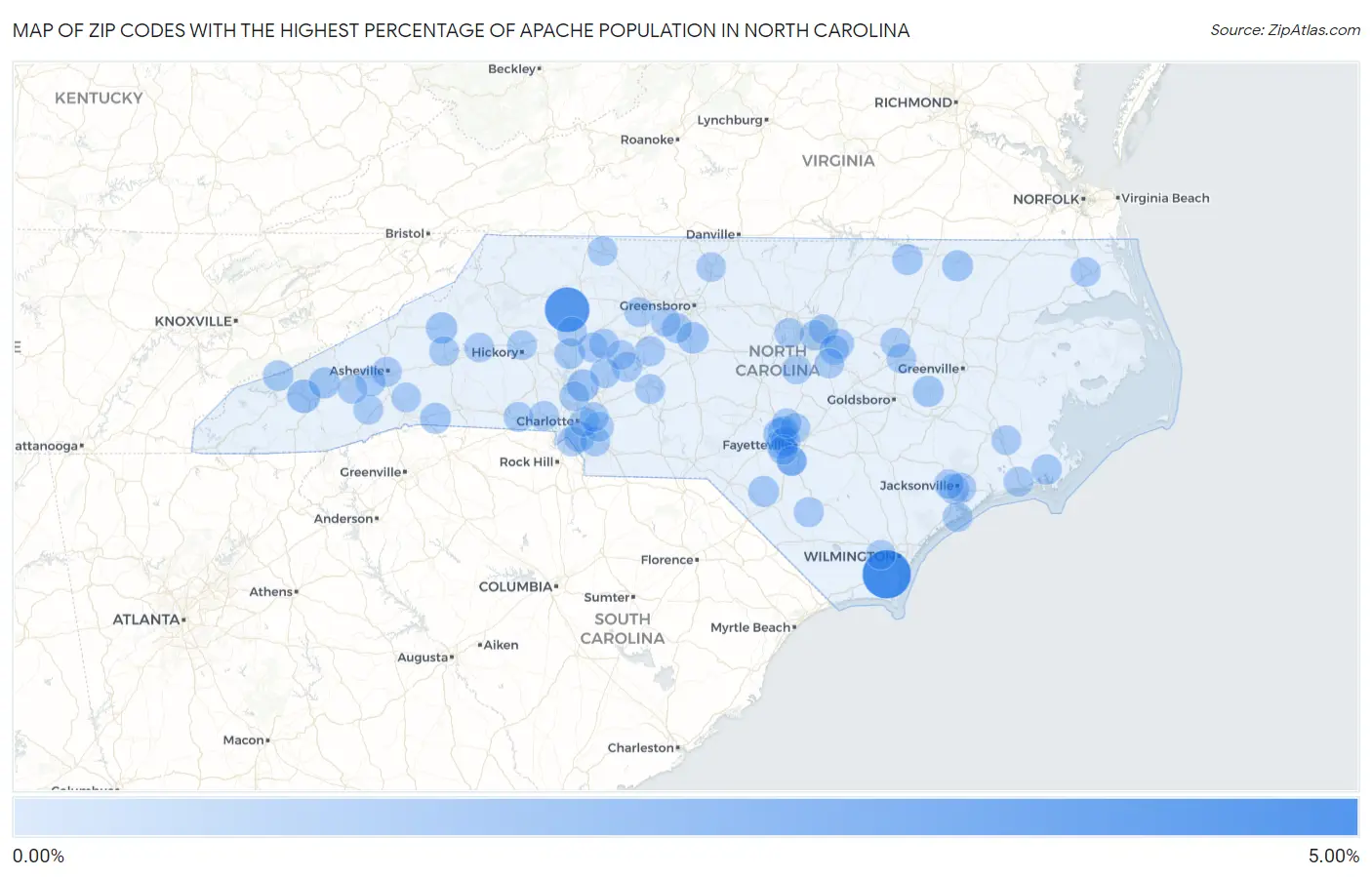 Zip Codes with the Highest Percentage of Apache Population in North Carolina Map