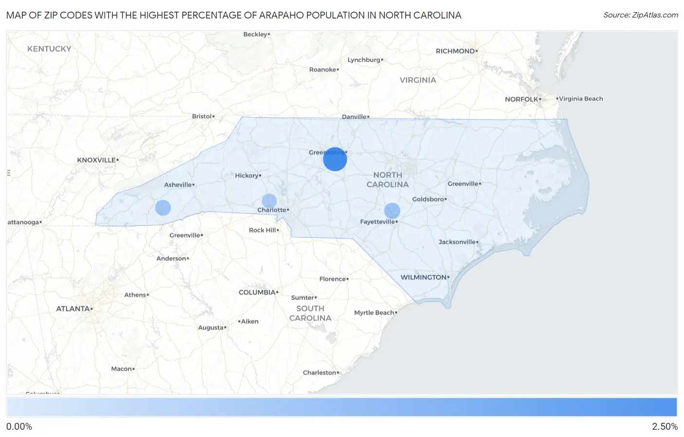 Zip Codes with the Highest Percentage of Arapaho Population in North Carolina Map