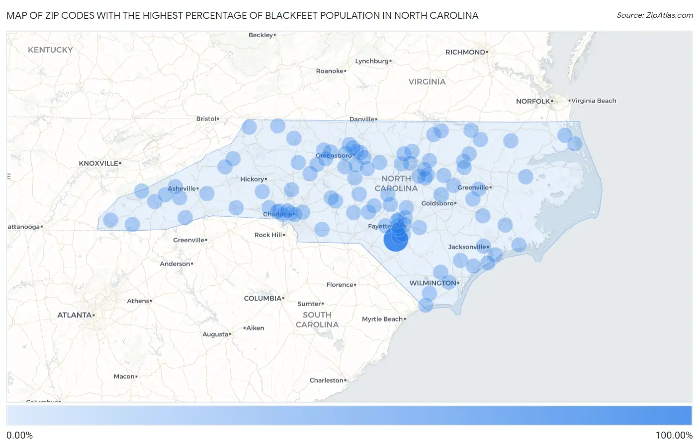 Zip Codes with the Highest Percentage of Blackfeet Population in North Carolina Map