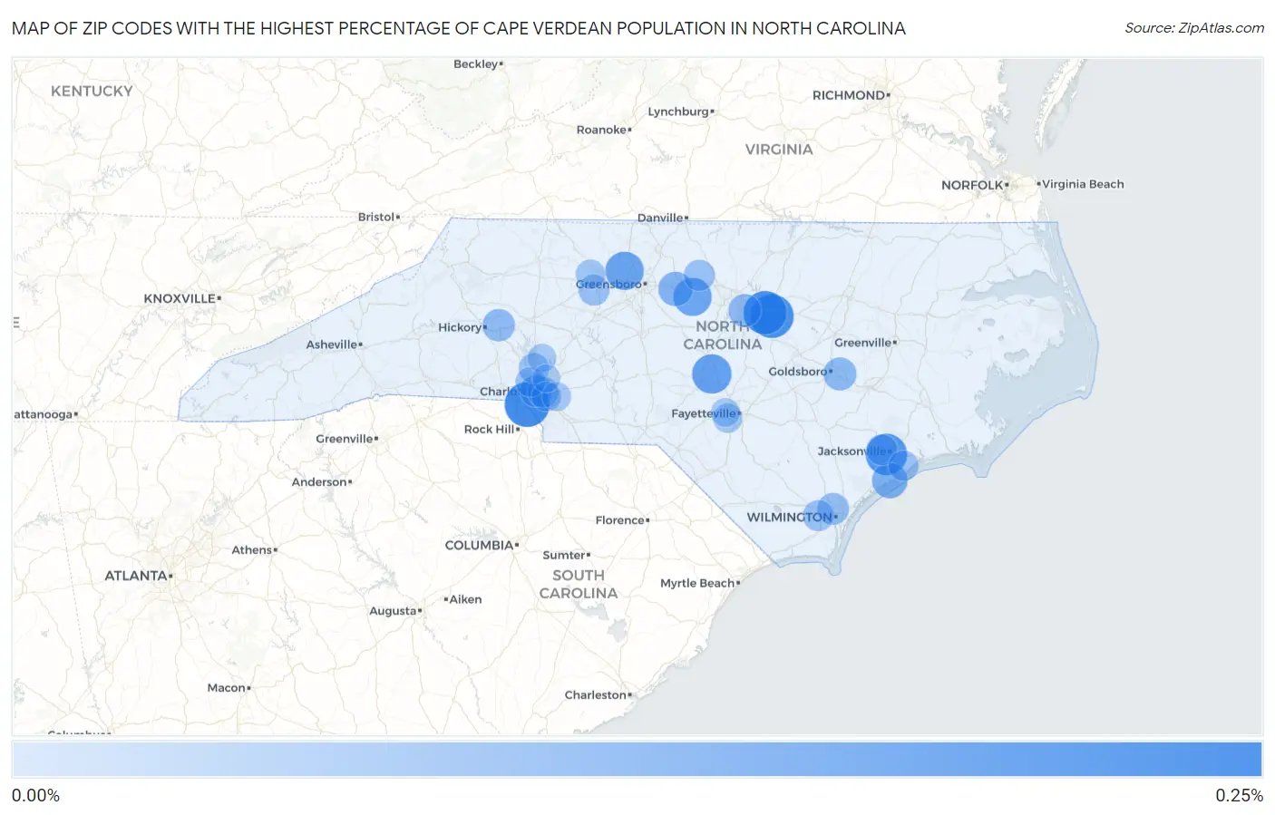 Zip Codes with the Highest Percentage of Cape Verdean Population in North Carolina Map