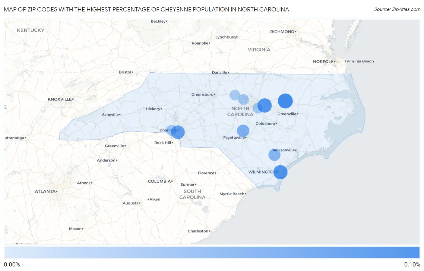 Zip Codes with the Highest Percentage of Cheyenne Population in North Carolina Map