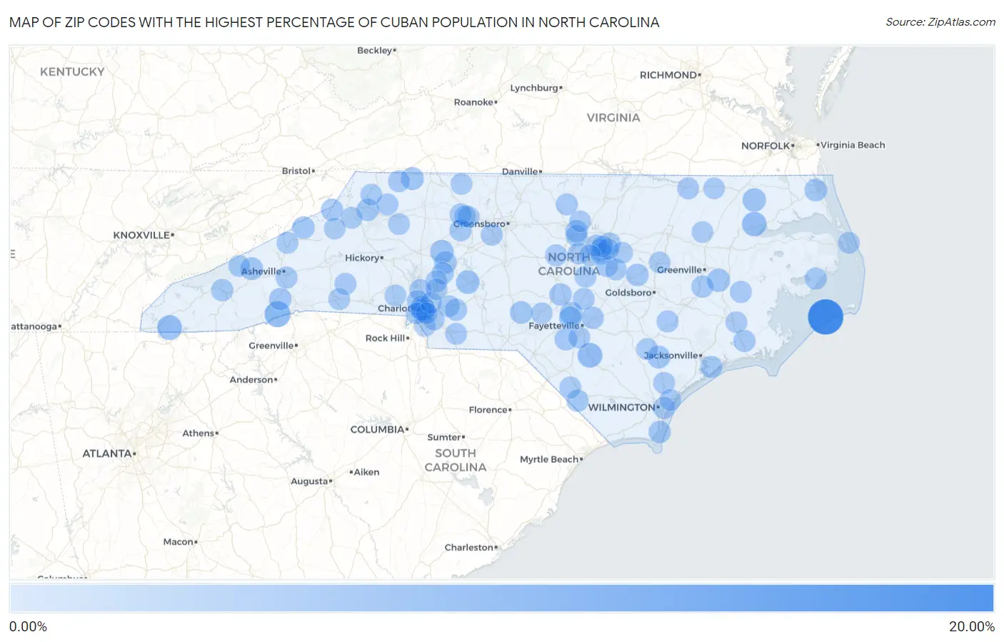 Zip Codes with the Highest Percentage of Cuban Population in North Carolina Map