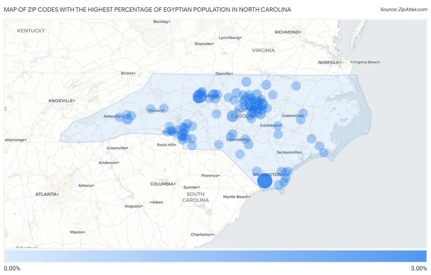 Zip Codes with the Highest Percentage of Egyptian Population in North Carolina Map