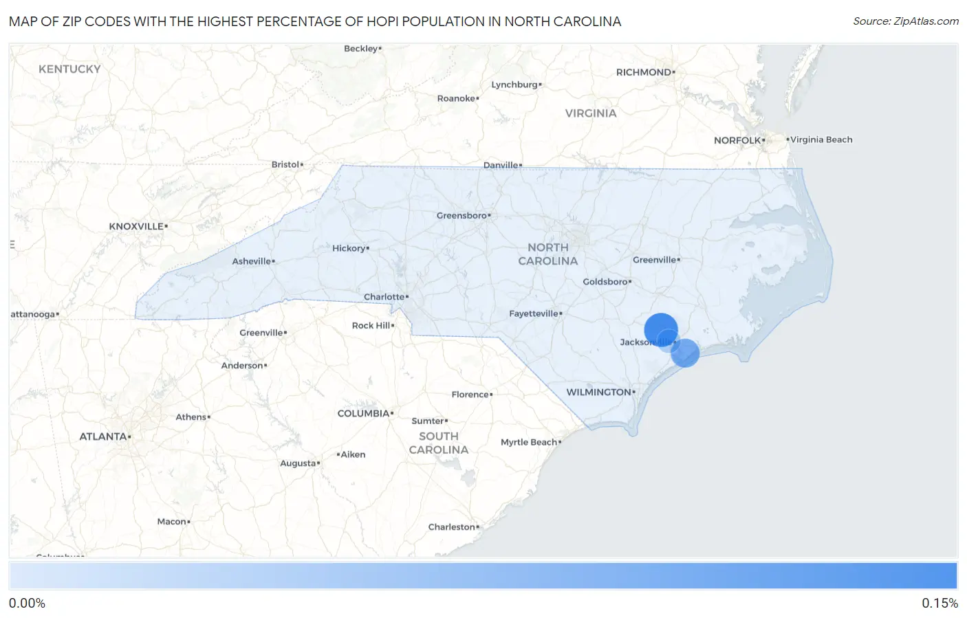 Zip Codes with the Highest Percentage of Hopi Population in North Carolina Map