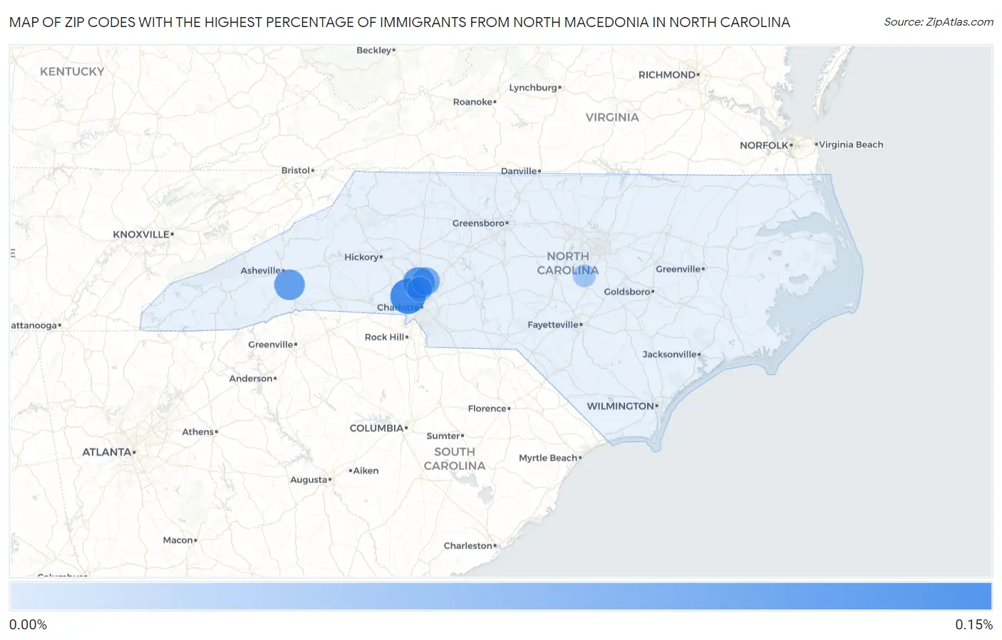 Zip Codes with the Highest Percentage of Immigrants from North Macedonia in North Carolina Map