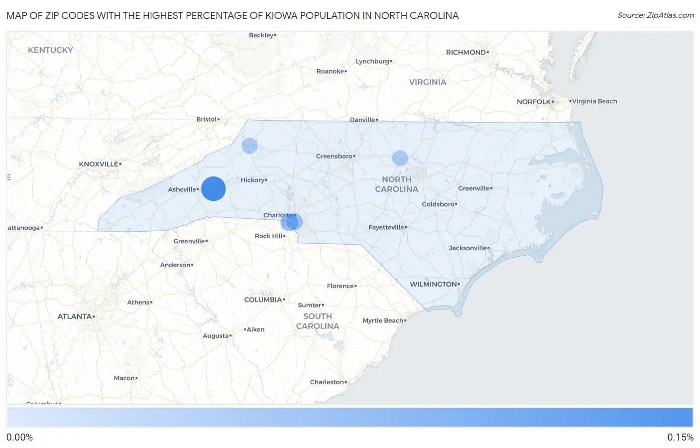 Zip Codes with the Highest Percentage of Kiowa Population in North Carolina Map