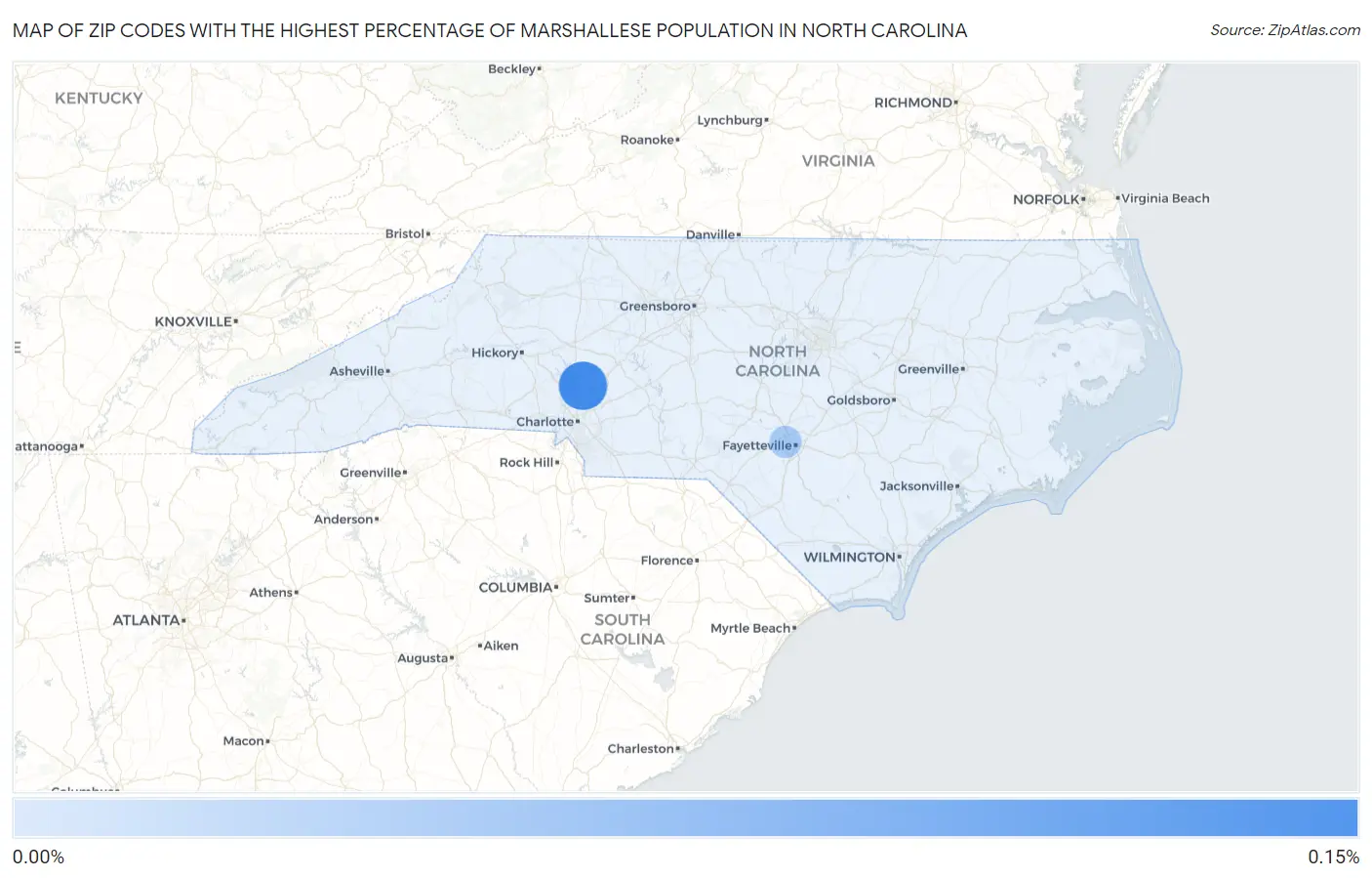 Zip Codes with the Highest Percentage of Marshallese Population in North Carolina Map