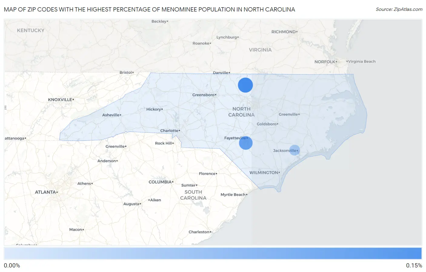 Zip Codes with the Highest Percentage of Menominee Population in North Carolina Map