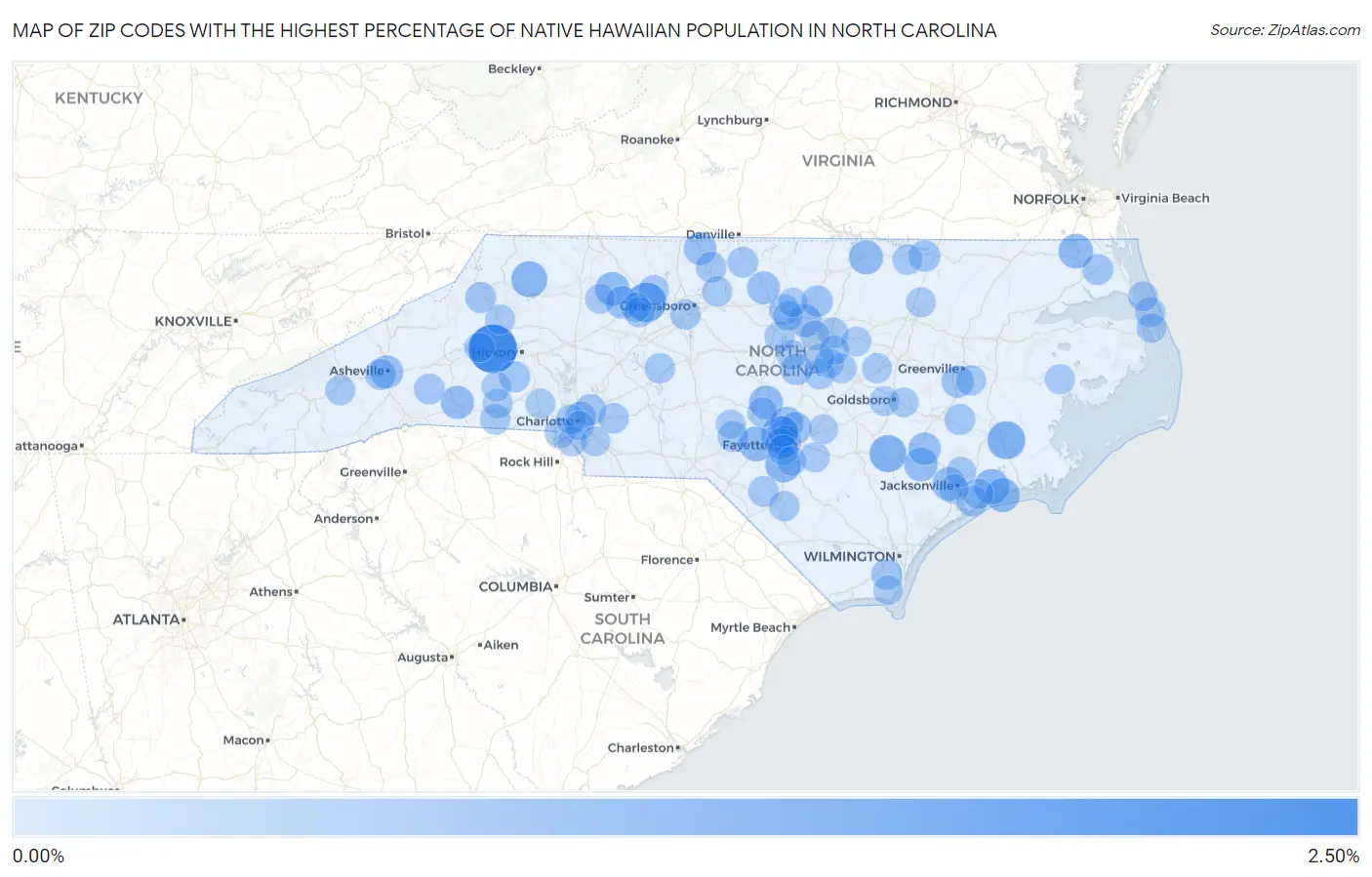 Zip Codes with the Highest Percentage of Native Hawaiian Population in North Carolina Map