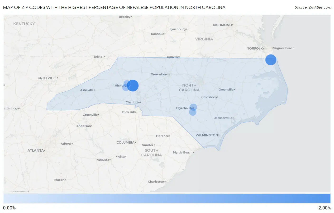 Zip Codes with the Highest Percentage of Nepalese Population in North Carolina Map