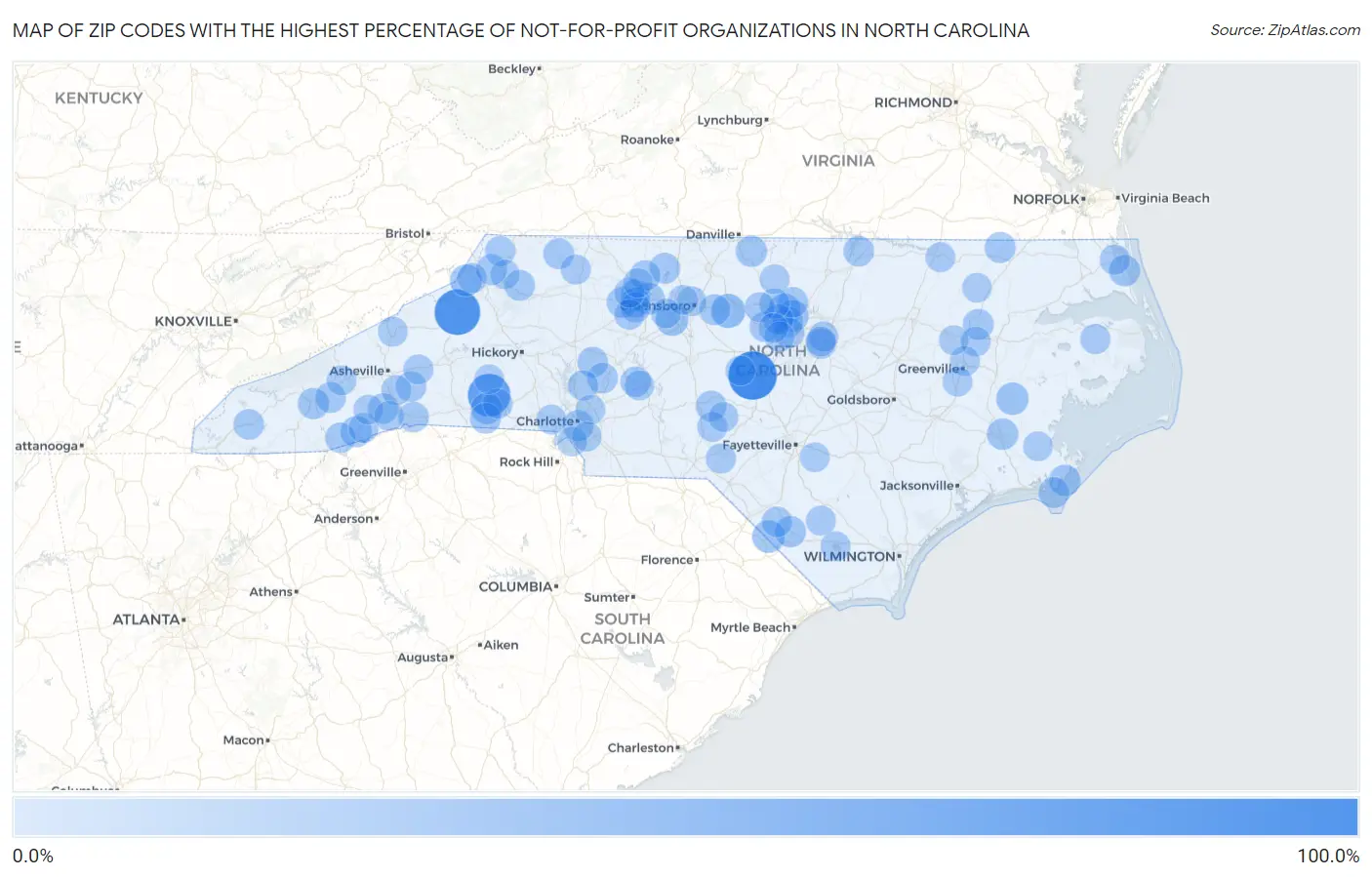 Zip Codes with the Highest Percentage of Not-for-profit Organizations in North Carolina Map