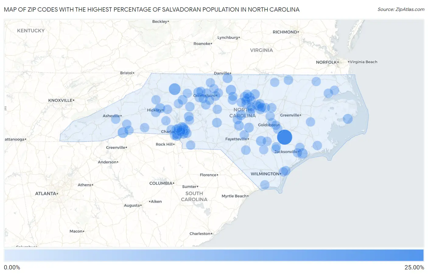 Zip Codes with the Highest Percentage of Salvadoran Population in North Carolina Map