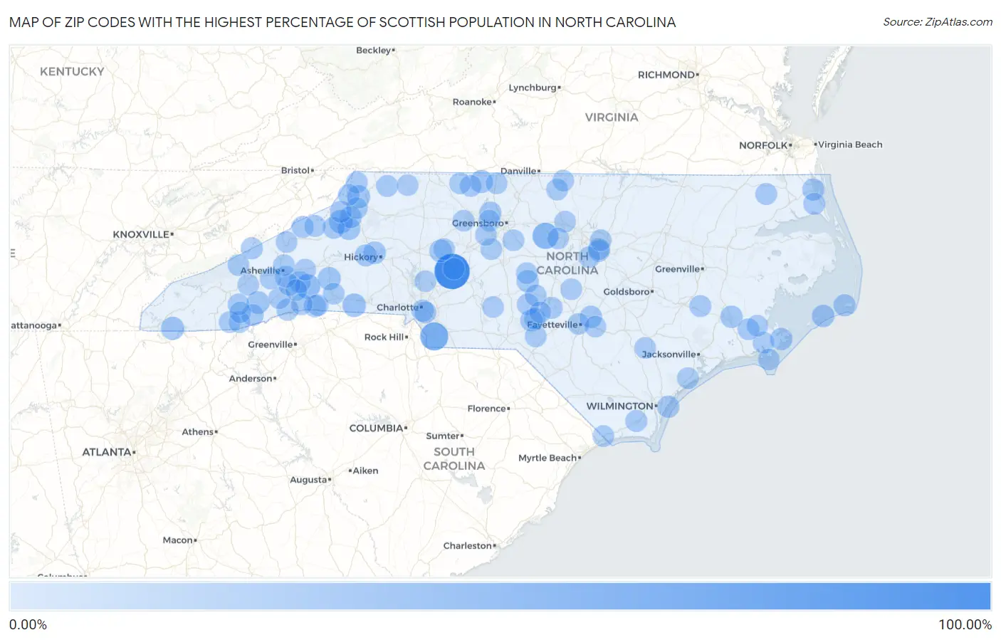 Zip Codes with the Highest Percentage of Scottish Population in North Carolina Map