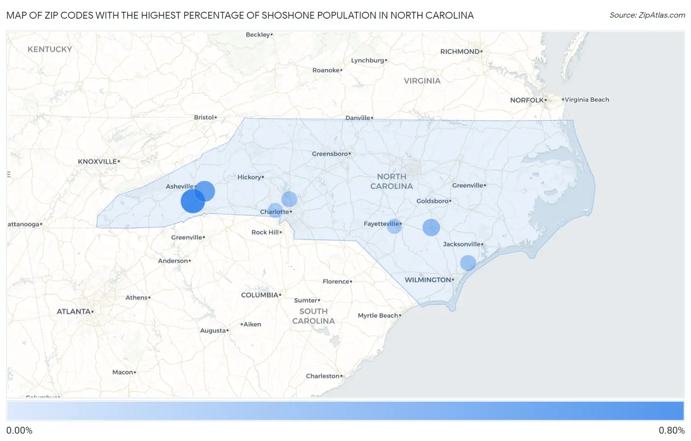 Zip Codes with the Highest Percentage of Shoshone Population in North Carolina Map